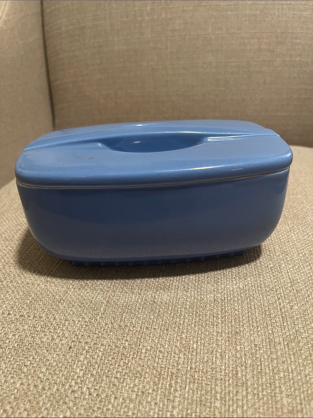 Vintage l 40s Hall China Montgomery Ward Blue Art Deco Covered Storage Dish 5119